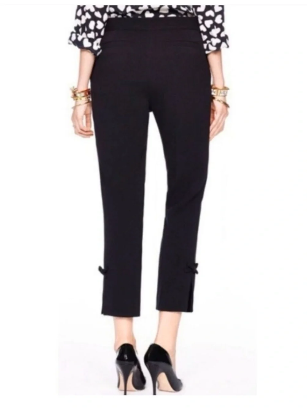 Kate Spade Grant Straight Leg Cropped Pants With Slits And Bows Black Size 4